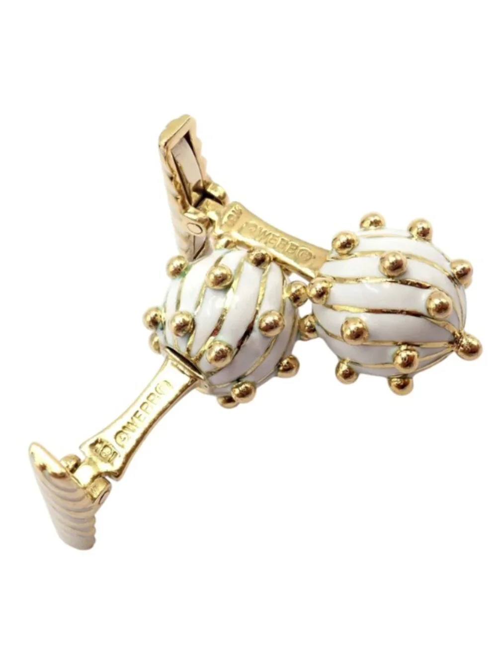 Vintage! David Webb 18k Yellow Gold White Enamel Ball Spike Cufflinks